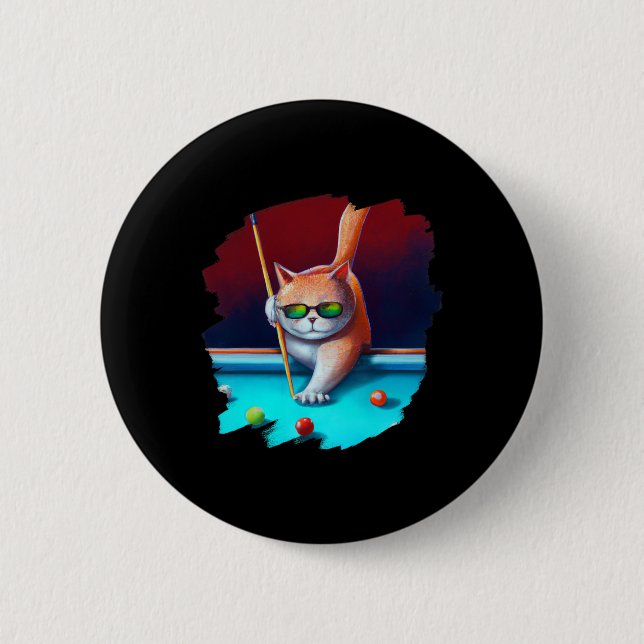 Cat Playing Pool Billiards In Lounge Cool Funny Ca 6 Cm Round Badge (Front)