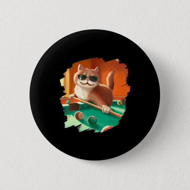 Cat Playing Pool Billiards In Lounge Cool Funny Ca 6 Cm Round Badge (Front)