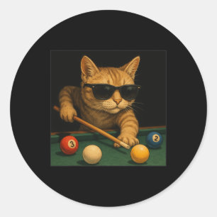 Cat Playing Pool Billiards In Lounge Cool Funny Ca Classic Round Sticker