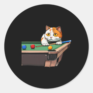 Cat Playing Pool Billiards In Lounge Cool Funny Ca Classic Round Sticker