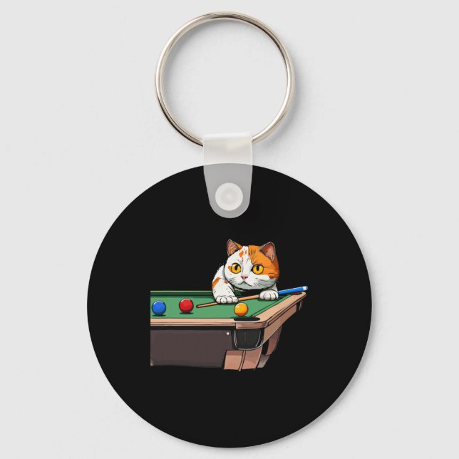 Cat Playing Pool Billiards In Lounge Cool Funny Ca Key Ring (Front)