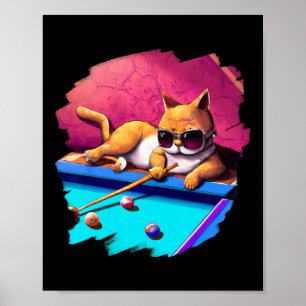 Cat Playing Pool Billiards In Lounge Cool Funny Ca Poster