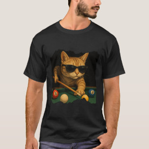 Cat Playing Pool Billiards In Lounge Cool Funny Ca T-Shirt