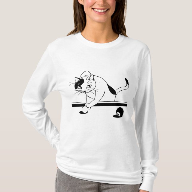 CAT PLAYING POOL BILLIARDS T-Shirts (Front)