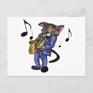 Cat Playing Sax Postcard