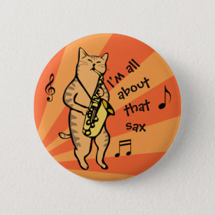 Cat Playing Saxophone 6 Cm Round Badge