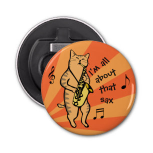 Cat Playing Saxophone  Bottle Opener
