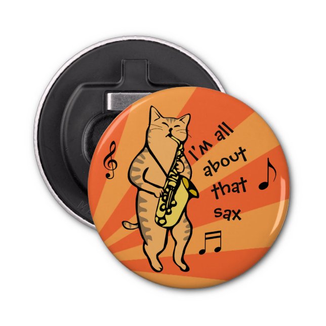 Cat Playing Saxophone  Bottle Opener (Front)