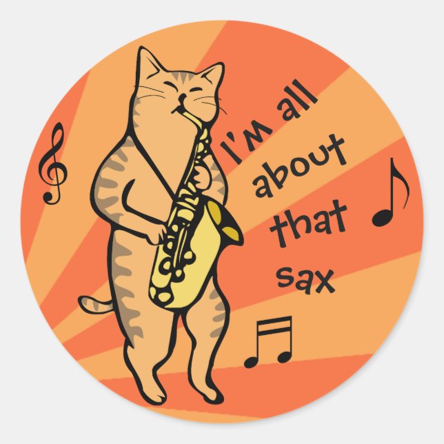 Cat Playing Saxophone Classic Round Sticker (Front)
