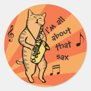 Cat Playing Saxophone Classic Round Sticker