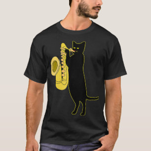 Cat Playing Saxophone Cool Wind Instrument Sax T-Shirt