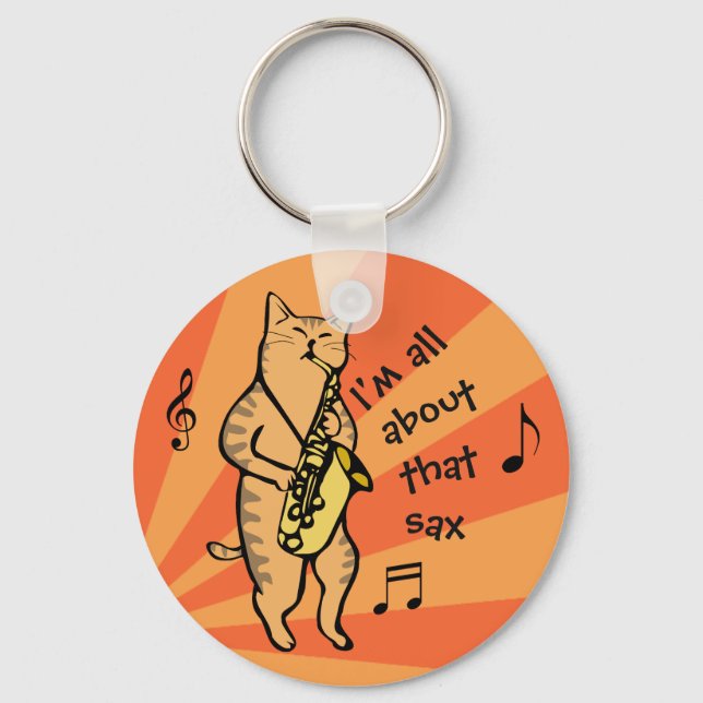 Cat Playing Saxophone Key Ring (Front)