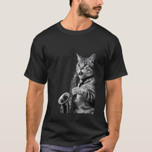 Cat Playing Saxophone Saxophonist For Men Women Ki T-Shirt