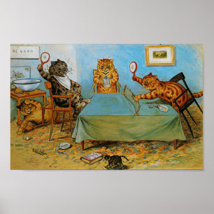 Cat Playing Table tennis, Louis Wain Poster