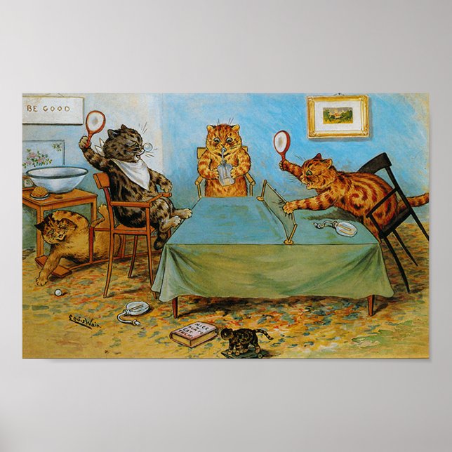 Cat Playing Table tennis, Louis Wain Poster (Front)