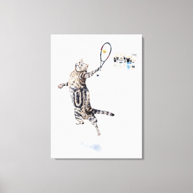 Cat Playing Tennis Canvas Print (Front)