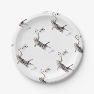 Cat Playing Tennis Paper Plate