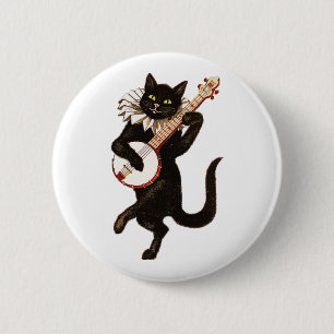 Cat Playing the Banjo 6 Cm Round Badge