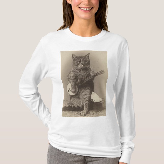 Cat Playing the Banjo funny T-Shirts (Front)