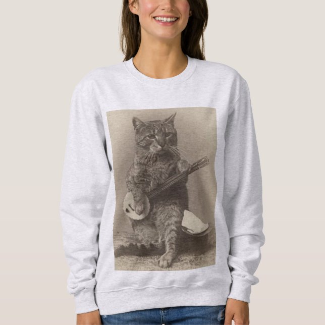 Cat Playing the Banjo funny T-Shirts (Front)