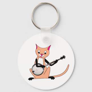 Cat Playing the Banjo Key Ring
