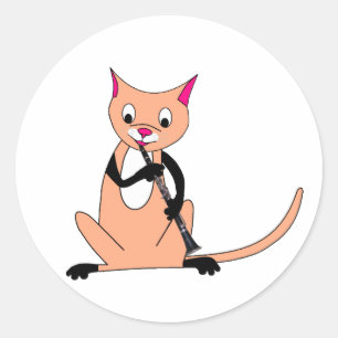 Cat Playing the Clarinet Classic Round Sticker