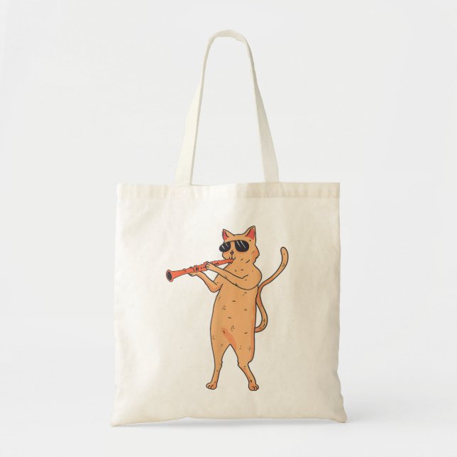 Cat Playing The Clarinet for kitty lover3 Tote Bag (Front)