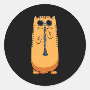 Cat Playing The Clarinet Hippy Hipster Kitty Fan Classic Round Sticker