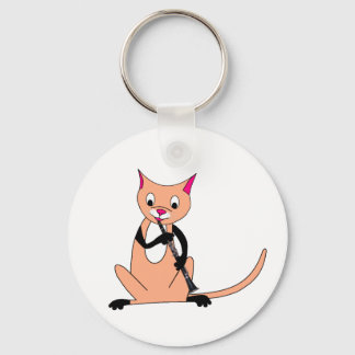 Cat Playing the Clarinet Key Ring