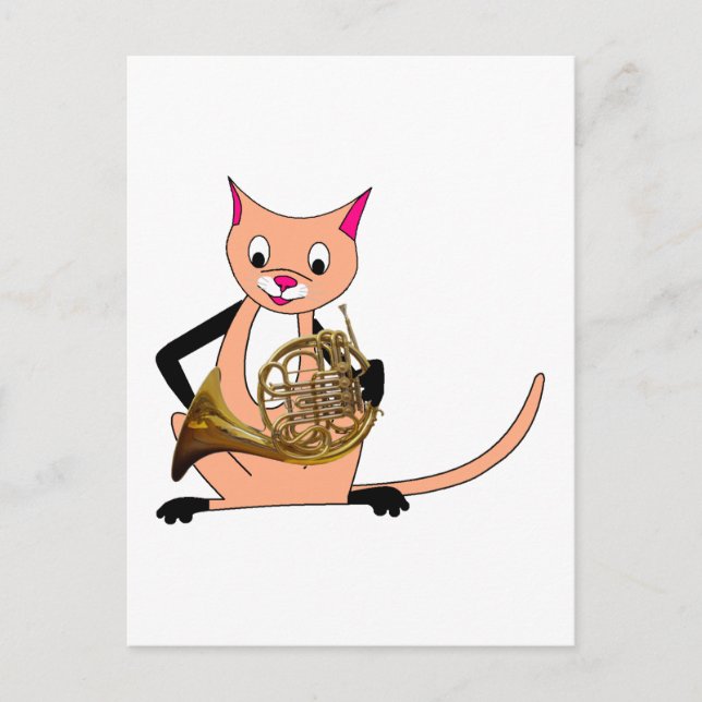Cat Playing the French Horn Postcard (Front)