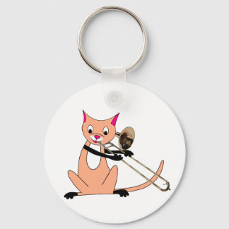 Cat Playing the Trombone Key Ring