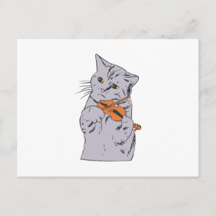 Cat playing the violin - Choose background colour Postcard