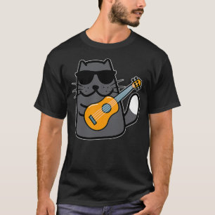 Cat Playing Ukulele Guitar Player Music Lover Grap T-Shirt