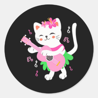Cat Playing Ukulele Pocket Player Hawaiian Classic Round Sticker