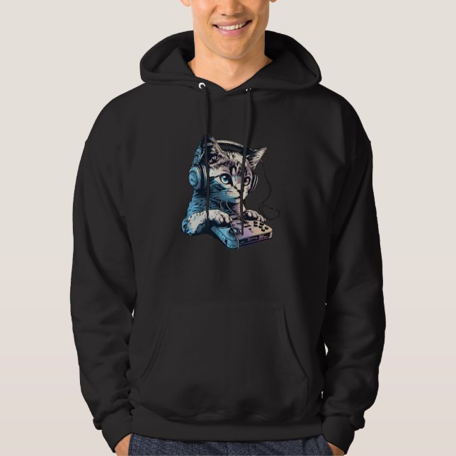Cat Playing Video Games For Cat  And Gamers  3 Hoodie (Front)