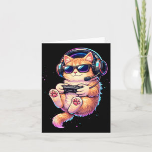 Cat Playing Video Games Funny Cat Gaming Card