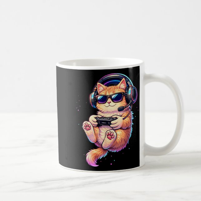 Cat Playing Video Games Funny Cat Gaming Coffee Mug (Right)