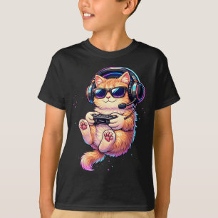 Cat Playing Video Games Funny Cat Gaming T-Shirt