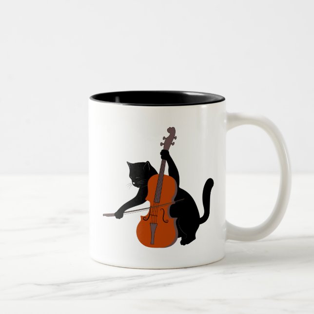 Cat Playing Violin, Cat And Music Make Me Happy Two-Tone Coffee Mug (Right)