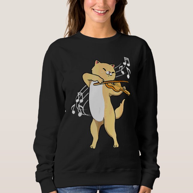 Cat Playing Violin Violinist Fun Cats Playing Viol Sweatshirt (Front)