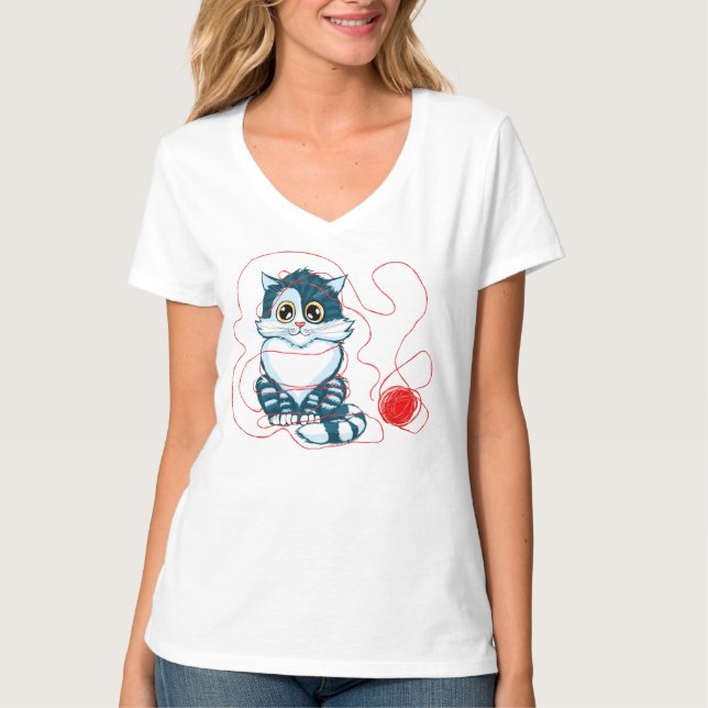 Cat playing with ball of yarn T-Shirt (Front)