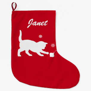 Cat Playing with Christmas Ornament Customisable Large Christmas Stocking