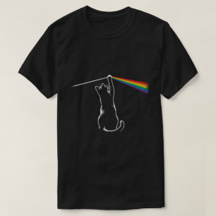 Cat Playing With Light Minimal Rainbow Design T-Shirt
