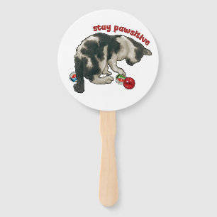 Cat Playing with MARBLES, Stay Pawsitive, Pun Hand Fan