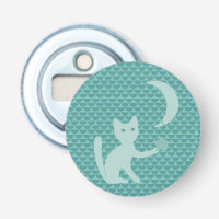 Cat Playing with Moon and Star Teal