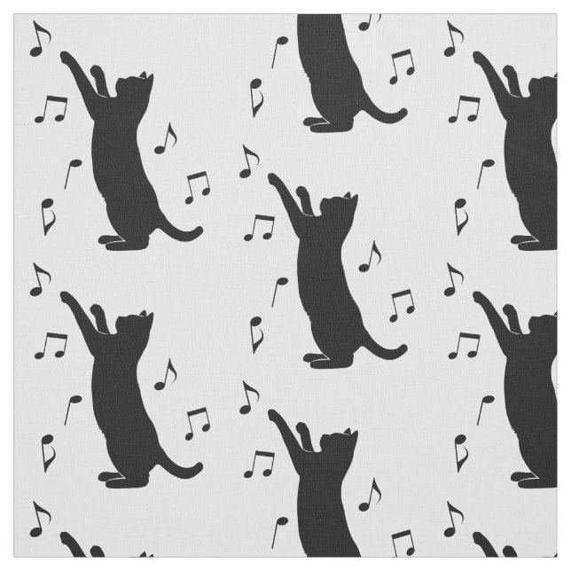 Cat Playing with Music Notes Fabric (Swatch)