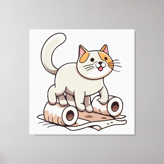 Cat Playing with Toilet Paper Canvas Print (Front)