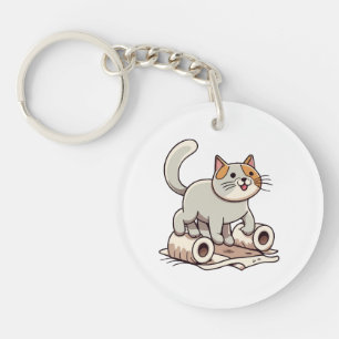 Cat Playing with Toilet Paper Key Ring