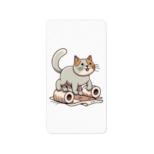 Cat Playing with Toilet Paper Label