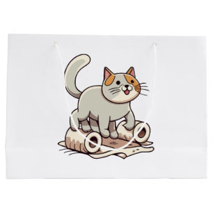 Cat Playing with Toilet Paper Large Gift Bag